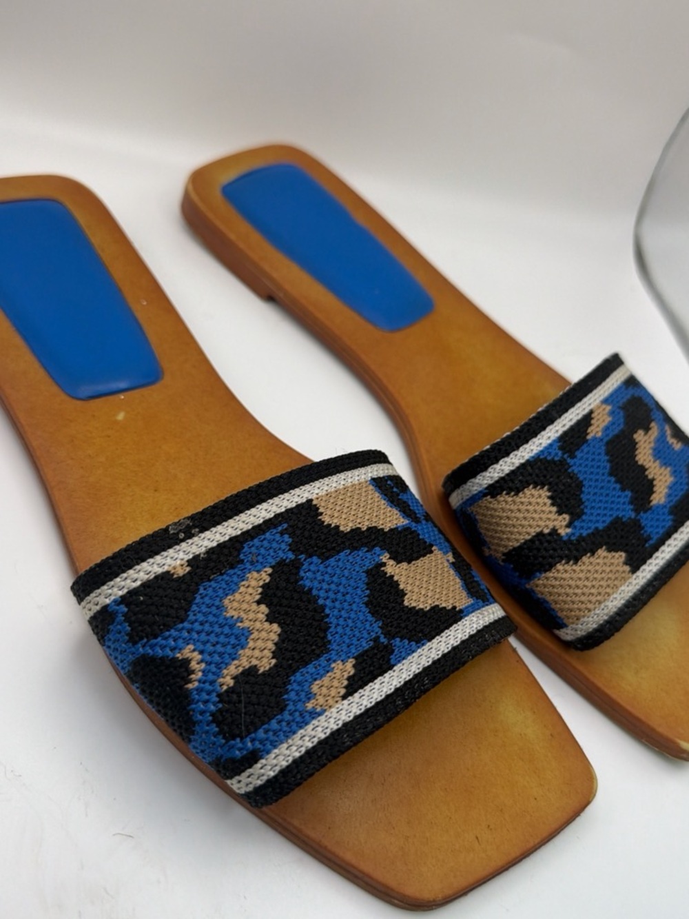 Blue and Tan Camouflage Slide Sandals - Women